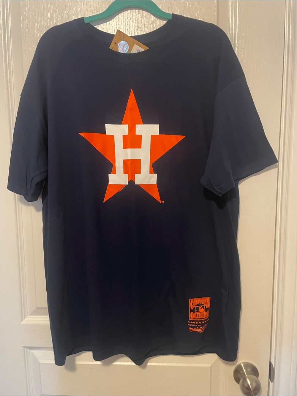 Mitchell & Ness Black Tee with Bright Orange Cooperstown Logo